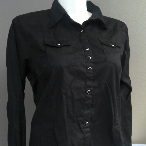 Wrangler Western Pearl Snap Shirt Long Sleeve Black Women's XXL - Picture 1 of 8